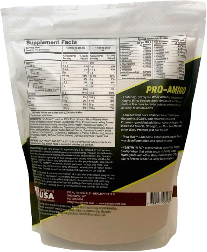 Healthy ‘N Fit 100% WHEY PRO-AMINO v2.0-Chocolate (2lb): 100% Whey Protein PLUS Peptides From America’s #1 Brand in Supplements Technology and Purity.