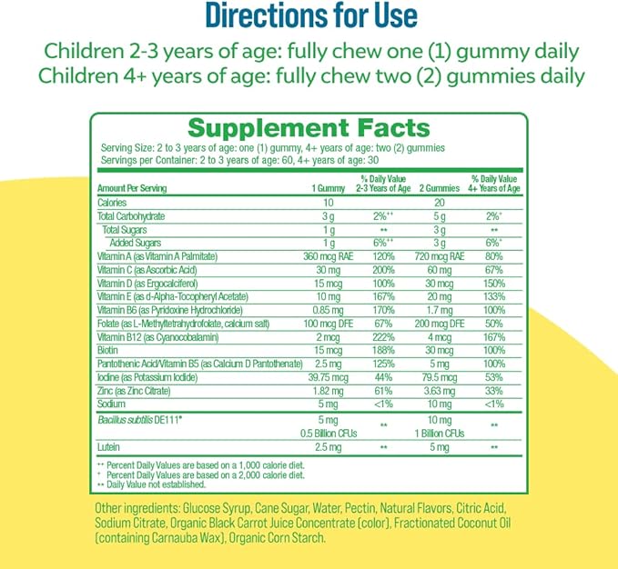 Culturelle Kids Complete Chewable Multivitamin + Probiotic for Kids &amp Kids Probiotic Gummies for Ages 2+ - Peach-Orange &amp Mixed Berry Flavors - Digestive &amp Immune Support with Lutein for E