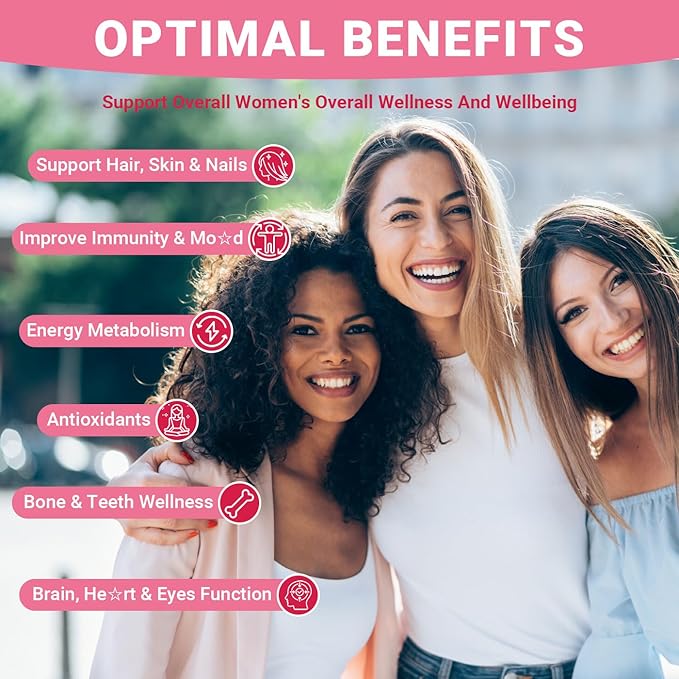 Sugar Free Methylated Multivitamin for Women Gummies Biotin Collagen Calcium Magnesium Inositol Folate Iron Vitamin A C D E - Womens Vitamins for Energy Immune Bone Skin Hair
