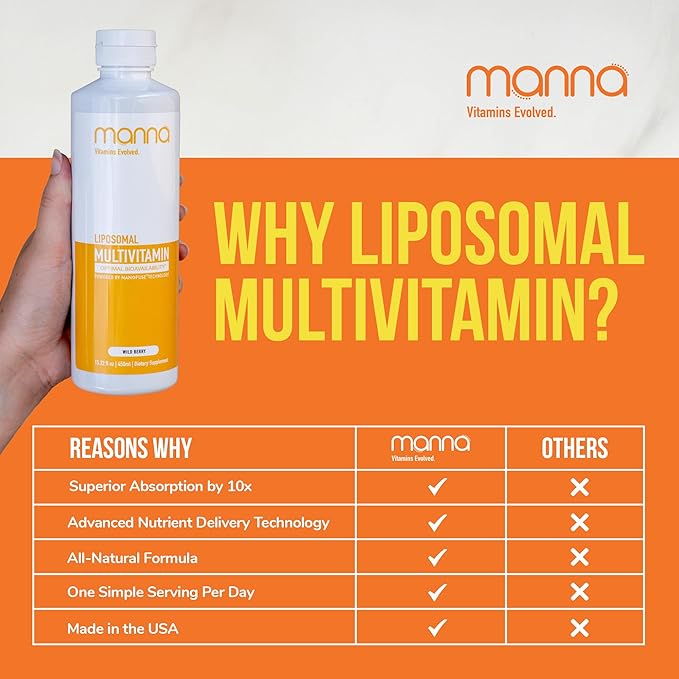 Manna Vitamins Evolved Liposomal Multivitamin - Daily Multivitamin Provides 20 Vitamins and Minerals - Multivitamins for Men and Women - Boosts Immune System Supports Energy and Metabolism