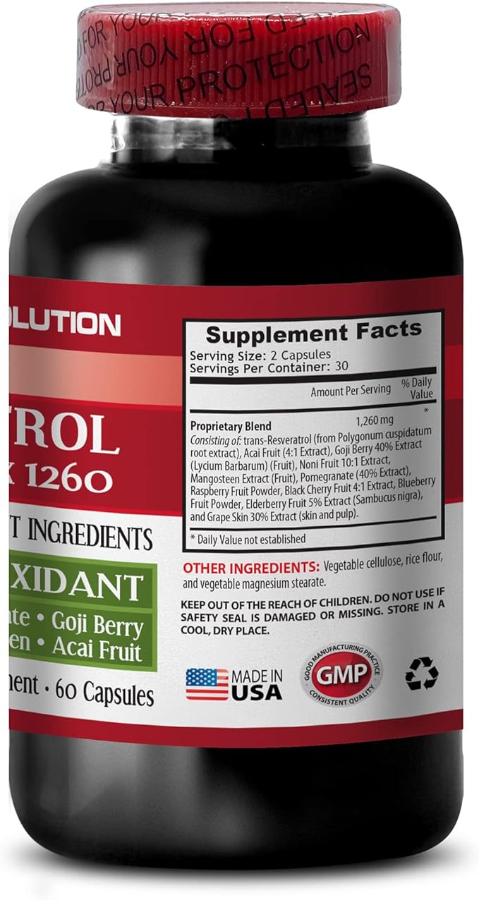 Amplify Your Natural Stamina - RESVERATROL SUPREME COMPLEX - Resveratrol Extract with Goji Berry Acai Noni Pomegranate Mangosteen Superfruit Blend Antioxidant Immune Support 3 Bot 180 Caps