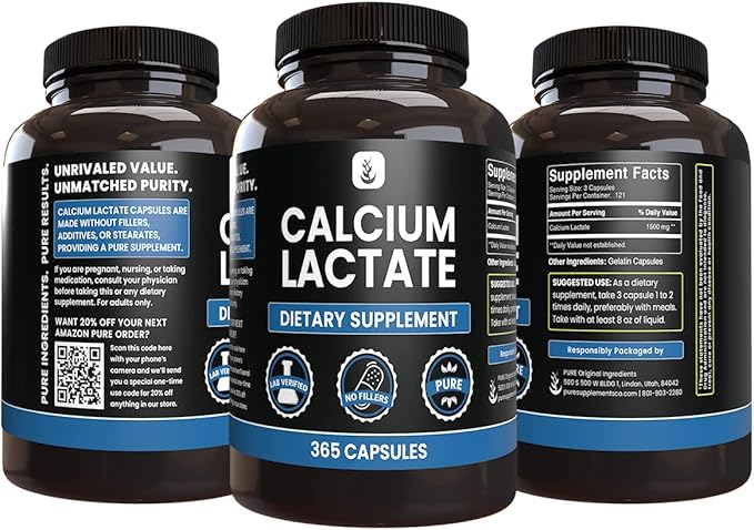 Pure Original Ingredients Calcium Lactate (365 Capsules) No Magnesium Or Rice Fillers Always Pure Lab Verified