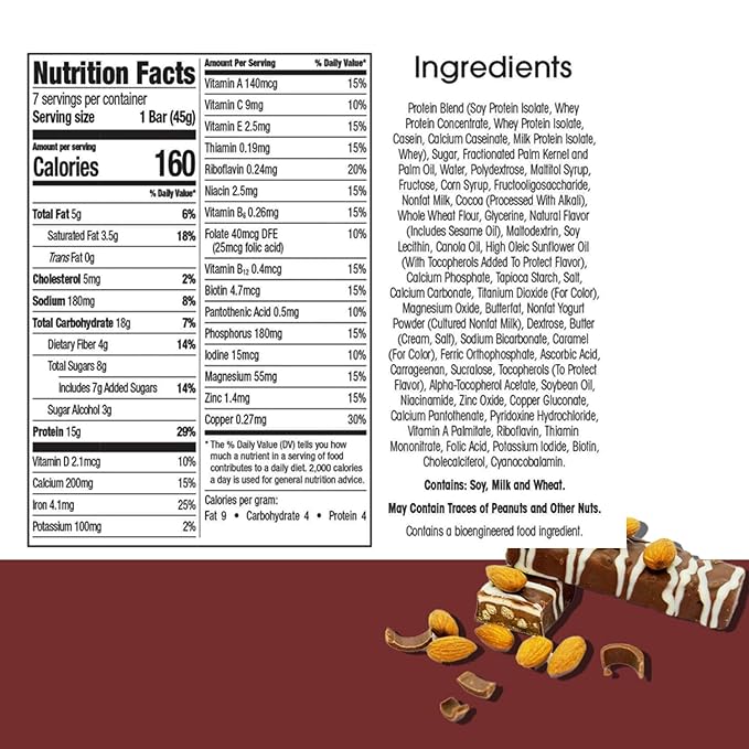 BestMed - High Protein Nutrition Bar - Low-Carb 15g Protein Low Sugar High Fiber Low Calorie Meal Replacement Bar (Chocolate Almond 4 Box - 28 Count)