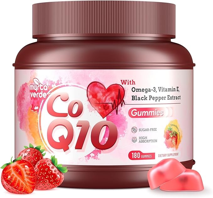 (180 Count) CoQ10 Gummies 300mg Sugar-Free | High Absorption Coenzyme Q10 Supplements with Omega-3 Vitamin E &amp Black Pepper | Heart Fertility &amp Energy | 6 Month Supply Strawberry Flavor