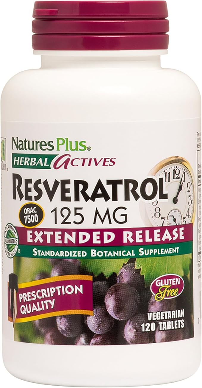 NaturesPlus Herbal Actives Resveratrol Extended Release - 120 Tablets - Vegetarian Gluten Free - 60 Servings