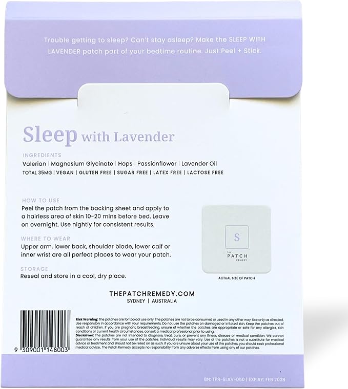 The Patch Remedy Sleep with Lavender Patch | Valerian Passionflower Hops Magnesium Glycinate Lavender | 30 Patches