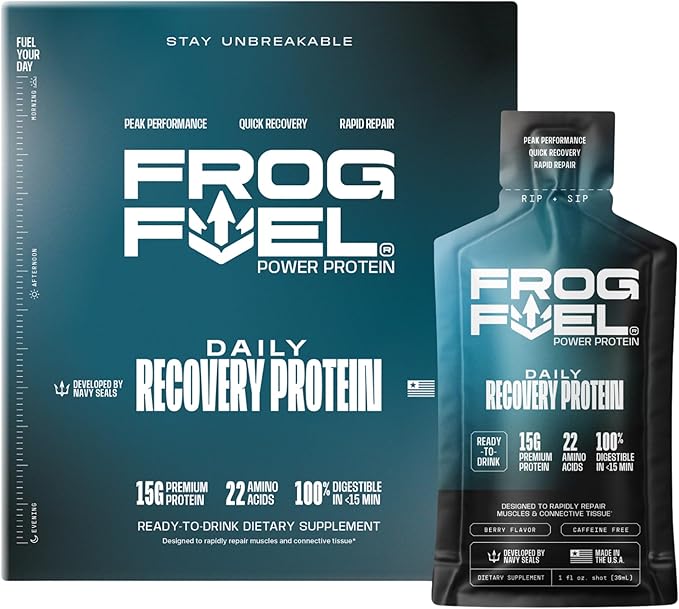 Frog Fuel Power Regular Protein &amp Ultra Pre Workout Shot Bundle 1500mg Beta Alanine 15g Protein Nano-Hydrolyzed Grass Fed Collagen Pre &amp Post Workout 1.2 oz Packets 48 Pack