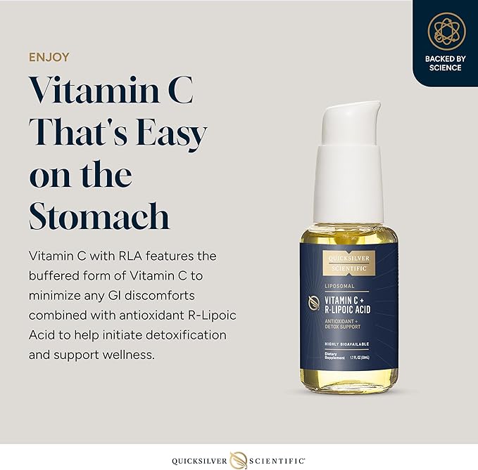 Quicksilver Scientific Vitamin C + R Lipoic Acid - Liposomal Vitamin C with RLA - Antioxidant Detox &amp Immune Support Supplement - with Superior Absorption (50 ml)
