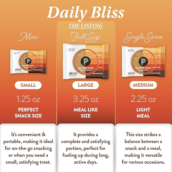 Protein Puck Plant Based Bars | Snacks with Vegan Protein | 16 Count | 3.25 oz Full Size | Gluten Free Non Dairy Kosher Certified Non GMO Premium Healthy Bars | Daily Bliss