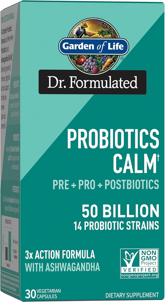 Garden of Life Dr. Formulated Pre Post &amp Probiotics Calm 50 Billion CFU Daily 3-in-1 Complete Supplement with Ashwagandha – Mood Support Digestive &amp Immune Support 30 Vegetarian Capsules