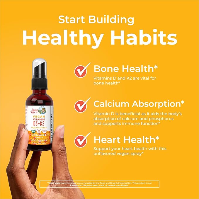 MaryRuth's Organic D3 + K2 Spray for Adults &amp Kids for Bone Health | Vitamin D3 as Cholecalciferol | Vitamin K2 | Immunity | Mineral Absorption | Heart Health | Vegan | Non-GMO | Gluten Free | 1 F