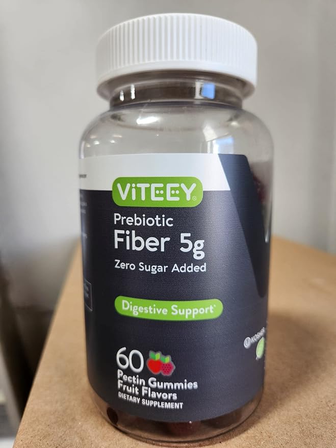 Viteey Prebiotic Fiber Gummies for Adults 5g - Gut Health &amp Digestive Soluble Fiber Supplement Gummies - Zero Sugar Added Vegan Gluten-Free - 120 Count