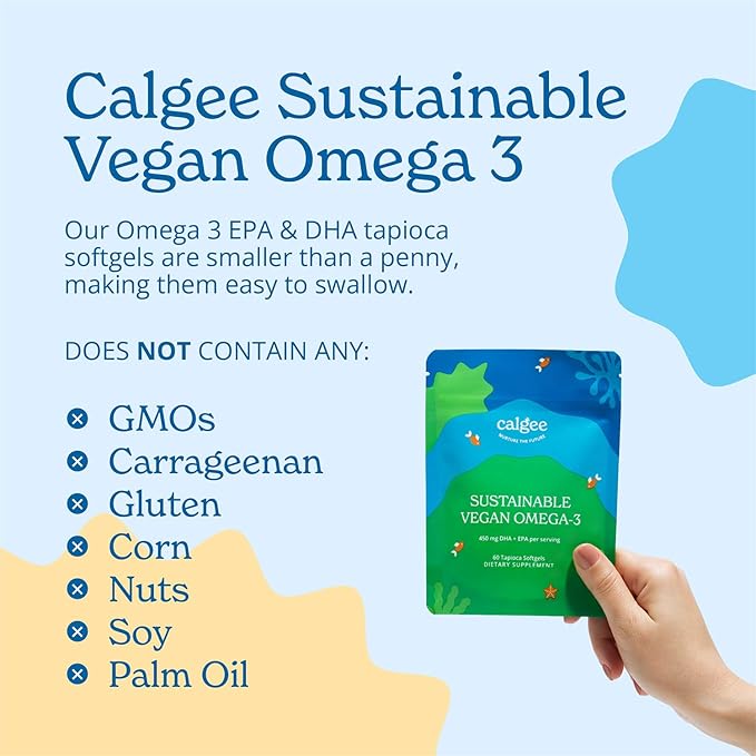 Calgee Vegan Omega 3-450mg DHA &amp EPA Fatty Acids - Sustainable Algae Oil - Plant-Based Fish Oil Alternative - Carrageenan-Free Softgels (120 Ct)