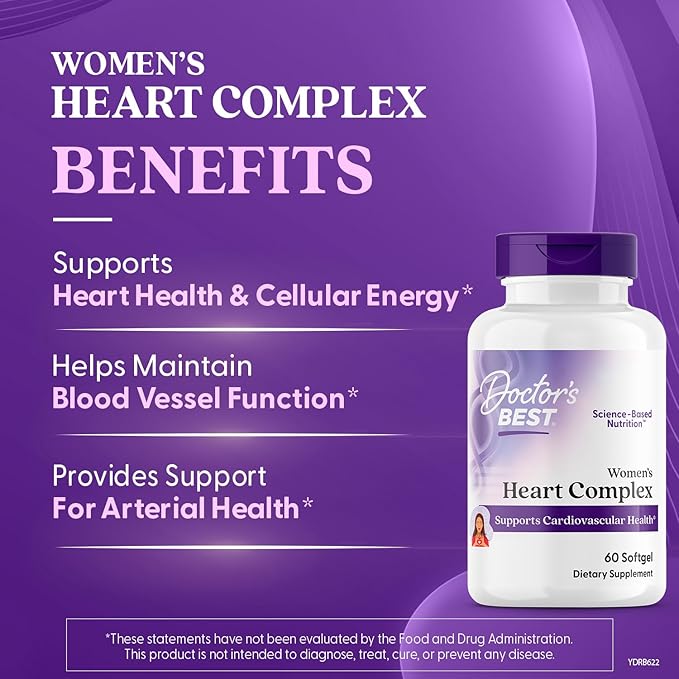 Doctors Best Womens Heart Complex with K2 + CoQ10 Supports Cardiovascular Health Non-GMO Gluten Free Soy Free 60 Softgels