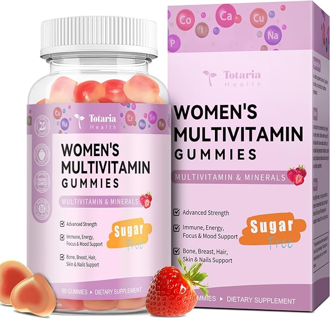 Totaria Sugar Free Multivitamin Gummies for Women 14+ w/Iron Inositol Folate Biotin Womens Daily Multivitamin Gummy w/Vitamin A C B D3 K2 for Hair Skin Energy Immune Strawberry Flavor