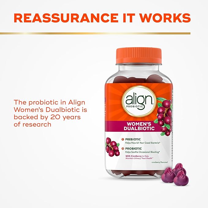 Align Probiotic Women's Dualbiotic Womens Probiotic Gummies Prebiotics and Probiotics for Women with Cranberry for Urinary Tract Health* Cranberry Flavor 50 Gummies