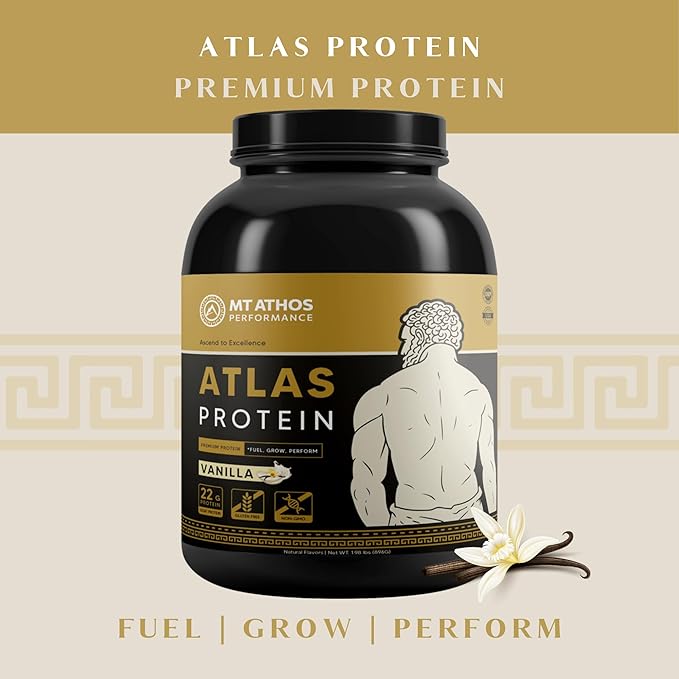 Atlas Vanilla Protein Powder | Goat Milk Whey with Casein Protein | 22 g Protein per Serving | Vanilla | 28 Servings