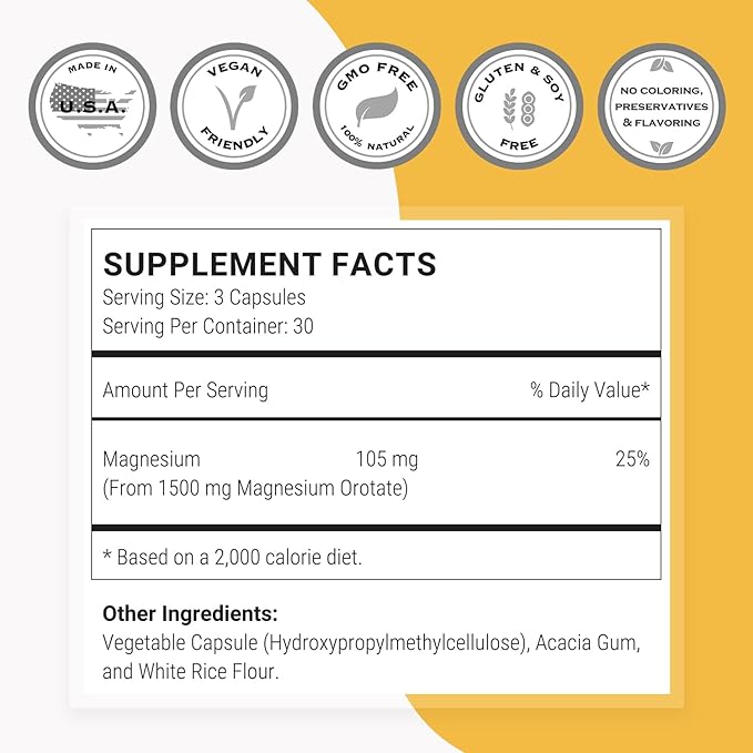 SuperSmart - Magnesium Orotate 1500mg per Day - High Absorption Magnesium Supplement | Non GMO &amp Gluten Free - 90 * 3 Vegetarian Capsules