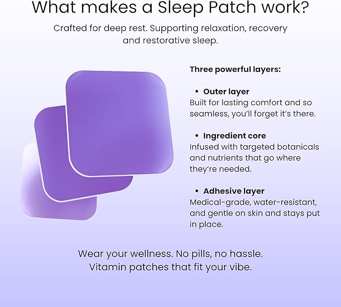 Sleep Patch | Wearable Wellness with Melatonin Magnesium and L-Theanine | Long Lasting Patch for 8-10 Hours | Vegan &amp Latex Free | 4 Patches Per Pack 3 Pack