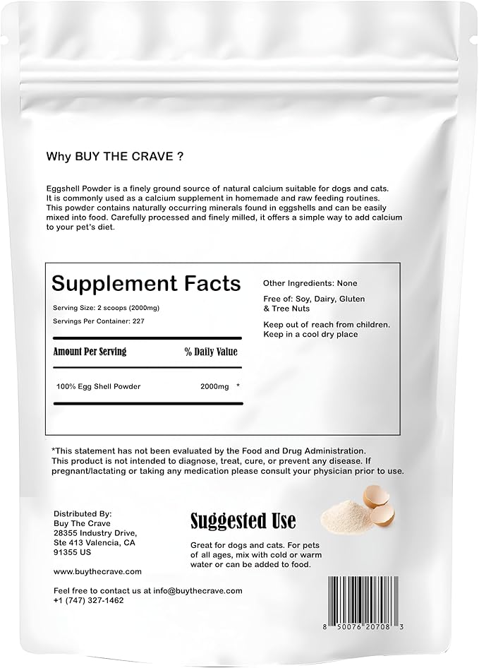 Eggshell Calcium Powder Supplement Dogs &amp Cats (16 oz) – Ideal for Supporting Bone Health Easing Labor and Whelping and Strengthening Teeth and Joints Great for Plant Health