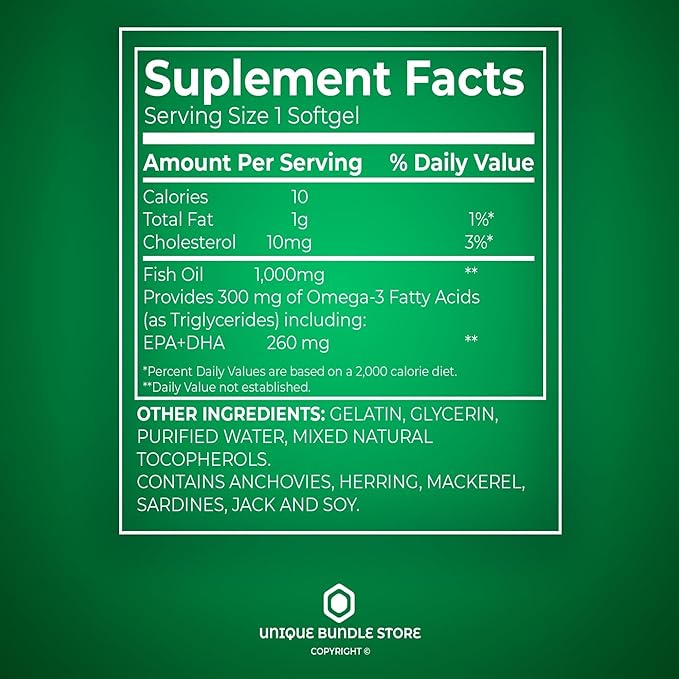 Omega 3 Fish Oil 1000mg – 60 Softgels Omega-3 Supplements for Women and Men Fish Oil Fatty Acid Daily Essential Supplement (Pack of 3)