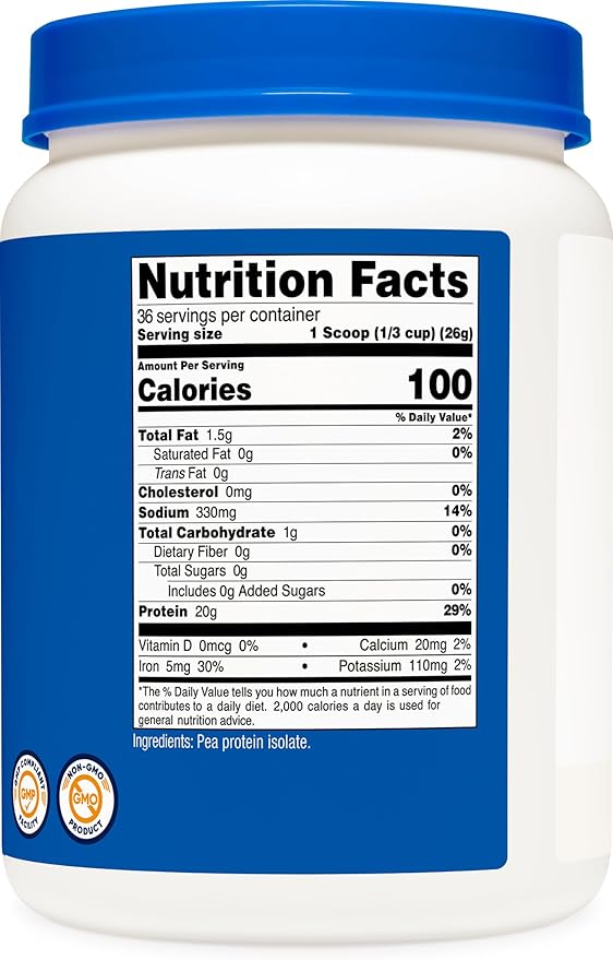 Nutricost Pea Protein Powder (2 LBS) Unflavored - 20g of Vegan Pea Protein Isolate GMO-Free Gluten-Free 36 Servings