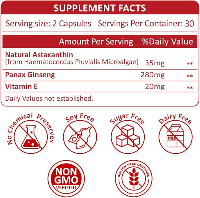 35mg Liposomal Astaxanthin Supplement - Powerful Antioxidant Support for Skin Joint &amp Eye Health - Natural Anti-Aging Formula with Pure Astaxanthin - Vegan Non-GMO 180 Capsules