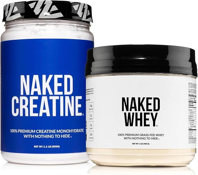 NAKED Whey Protein Powder 1LB (15 Servings) Pure Micronized Creatine Monohydrate 500g (100 Servings) – Grass-Fed Bulk Non-GMO Gluten Free Soy Free