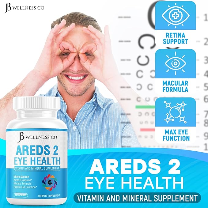 JB Wellness AREDS 2 Eye Vitamin &amp Mineral Supplement Contains Lutein Vitamin C Zeaxanthin Zinc &amp Vitamin Enhance Vision Supplement - 180 Count