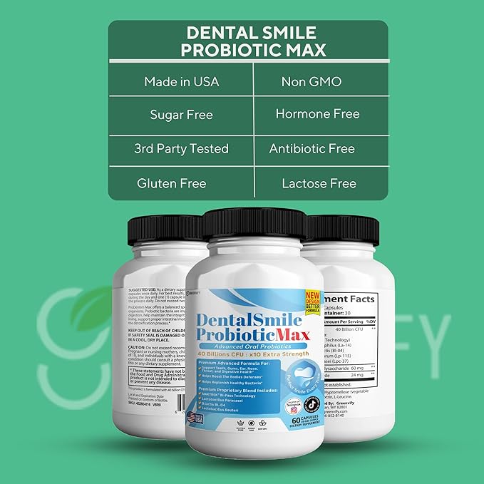 DentalSmile ProbioticMax Advanced Oral Probiotic Supplement 40 Billion CFU 60 Capsules Gluten Free (10)