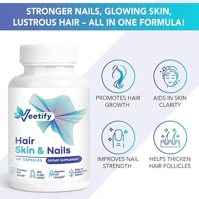 Hair Skin and Nails Vitamins – Biotin + Fo-Ti Bamboo &amp Horsetail Extracts + PABA – Herbal Beauty Complex for Hair Growth Radiant Skin &amp Strong Nails – 60 Vegan Capsules