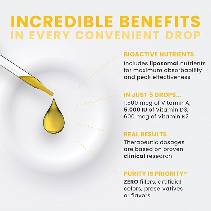 Pure TheraPro Rx Vegan A-D-K Drops-6 Mon Supply-Vitamin A(Palmitate &amp Betacarotene)Liposomal Vitamin D3(as vegan cholecalciferol)Liposomal Vitamin K2(MK-4 &amp MK-7)Supports Immunity &amp Bone