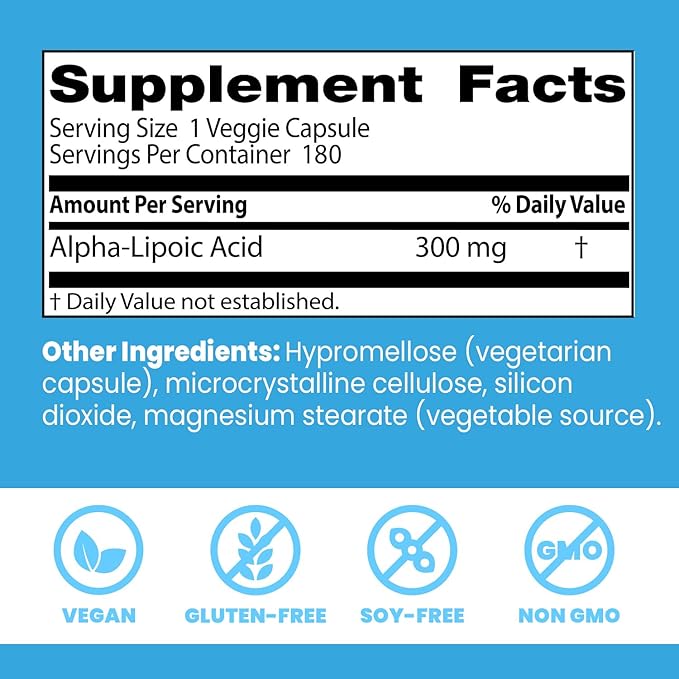 Doctors BEST Alpha-Lipoic Acid 300 Supports Antioxidant Function &amp Glycemic Balance Non-GMO Gluten Free Soy Free Vegan 180 Veggie Caps