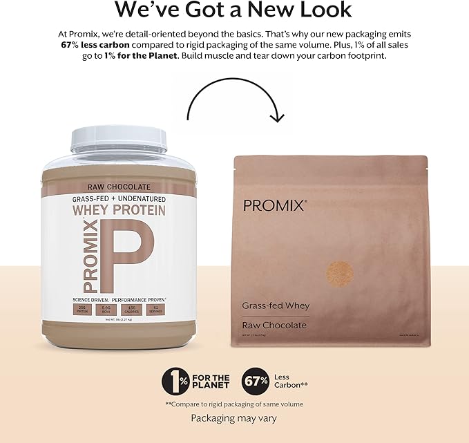 ProMix Nutrition Whey Protein Powder Raw Chocolate - Grass-Fed - ­Post Workout Fitness &amp Nutrition Shakes Smoothies Baking &amp Cooking Recipes - Gluten-Free &amp Keto-Friendly - 5 Pound (Pac
