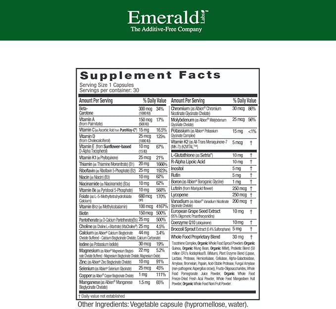 EMERALD LABS Women's 45+ 1-Daily Multi - Complete Multivitamin for Comprehensive Support Bone &amp Heart Health* - Designed for Women 45+ - Gluten-Free &amp Vegetarian - 30 Vegetable Capsules
