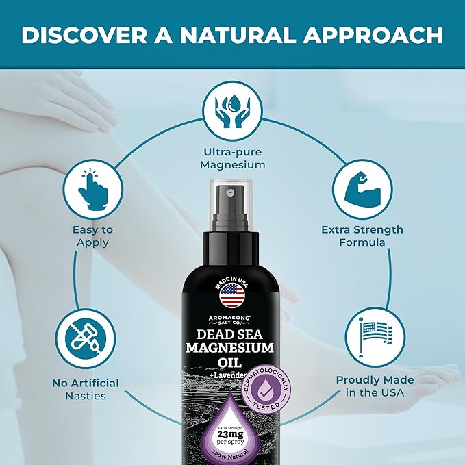 Aromasong Magnesium Spray Lavender - Extra Strength 2 Pack of (23mg in Each Spritz) 8 Oz Natural and Pure Magnesium Oil Spray - Made in The USA - for Leg Discomfort and Promotes a Calm Sleep