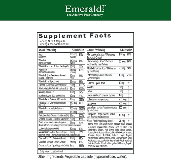 EMERALD LABS Women's 1-Daily Multi - Multivitamin for Women - Includes Calcium Zinc Vitamin B &amp More - Bone &amp Immune Support Supplement* - Gluten-Free - 60 Vegetable Capsules