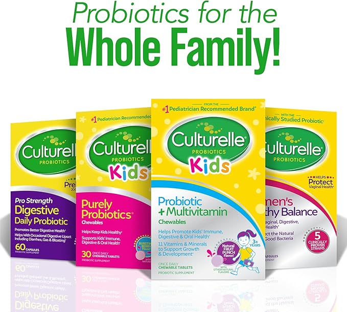 Culturelle Kids Probiotic + Complete Multivitamin Chewable For Kids Ages 3+ 30 Count Digestive Health Oral Health &amp Immune Support - With 11 Vitamins &amp Minerals including Vitamin C D3 &a