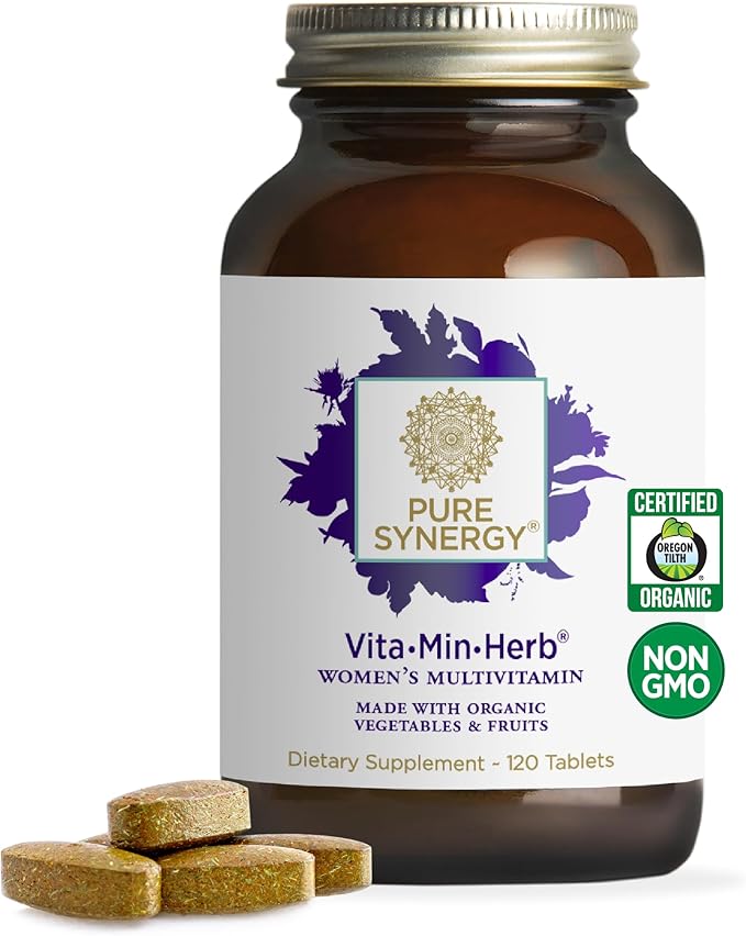 PURE SYNERGY Vita·Min·Herb for Women | Women’s Comprehensive Multivitamin Supplement | Made with Organic Whole Food Non-GMO &amp Vegan Ingredients | Supports Energy &amp Immune Health (120 Tablets)