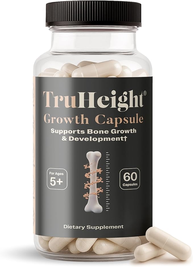 TruHeight Growth Capsules - Tall Nutrition for Natural Growth Supplement for Kids &amp Teens - Pediatric Vitamin D K Calcium &amp Ashwagandha - Bone Strength - Kids Vitamins D3 K2 Pills Taller Ag