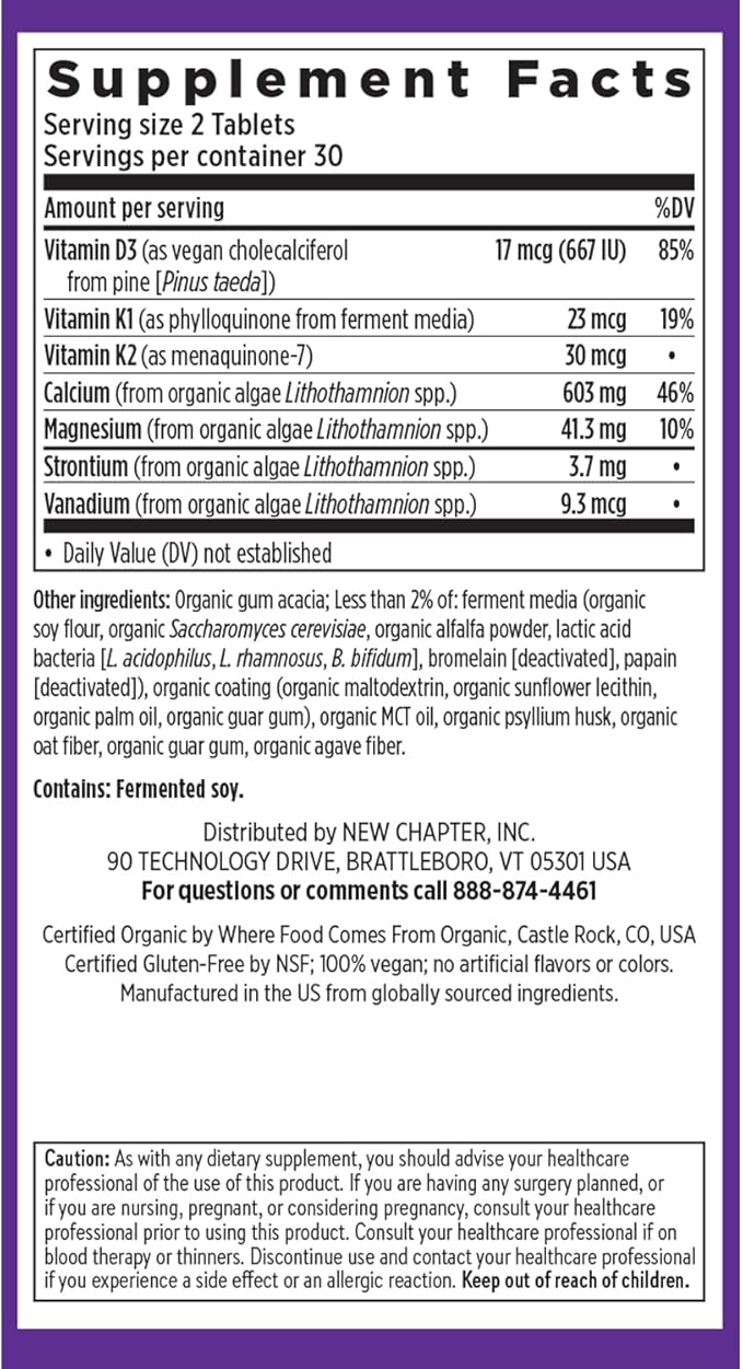 New Chapter Calcium Supplement – Organic Plant Calcium for Women Under 40 with Vitamin D3 for Absorption + Vitamin K2 + Magnesium Vegetarian Gluten Free - 60 Count