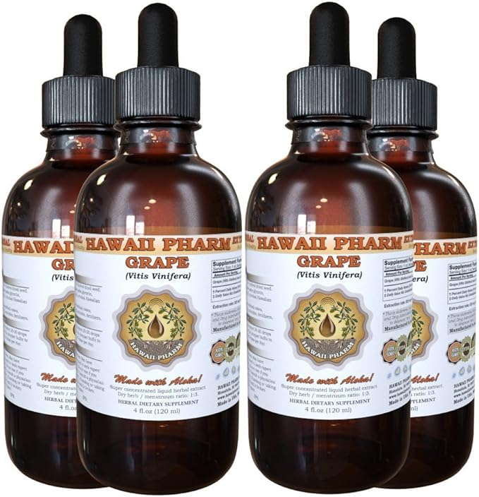 Hawaii Pharm Grape Liquid Extract Grape (Vitis Vinifera) Seed Tincture Supplement 4x4 oz