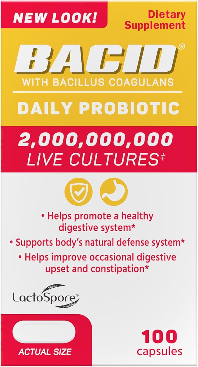 Bacid Daily Probiotic with Bacillus Coagulans Digestion Supplement to Improve Occasional Constipation 100 count