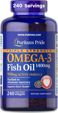 Puritan's Pride Triple Strength Omega-3 Fish Oil 1400mg Active Omega-3 950mg Dietary Supplement for Heart Joint and Cellular Health Support 240 Rapid Release Softgels (Packaging May Vary)