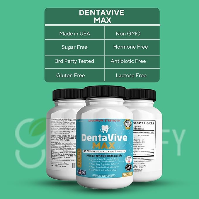 DentaVive Max Probiotic Supplement 40 Billion CFU 60 Capsules Premium Oral Health Support for Teeth Gums Digestive Health (5)
