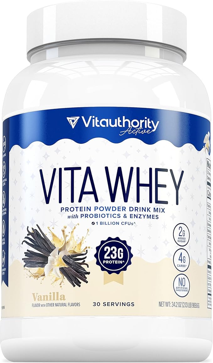 Vitauthority Whey Protein Powder for Women Whey Isolate Probiotics &amp Enzymes Supports Digestion Nutrient Absorption &amp Energy Post-Workout &amp Daily Nutrition Vanilla Flavored 30 Servings