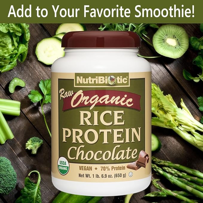 NutriBiotic Certified Organic Rice Protein Chocolate 22.9 Oz | Low Carbohydrate Vegan Protein Powder | Raw Certified Kosher &amp Keto Friendly | Made Without Chemicals GMOs &amp Gluten | Easy to