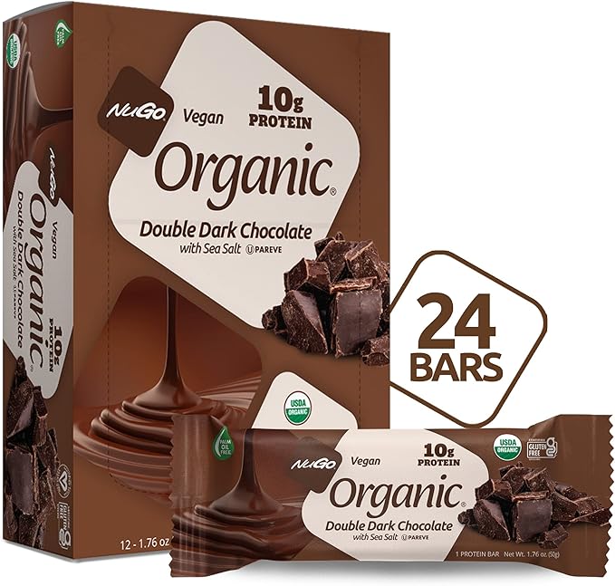 Nugo Organic Double Dark Chocolate 10g Vegan Protein Gluten Free 24 count
