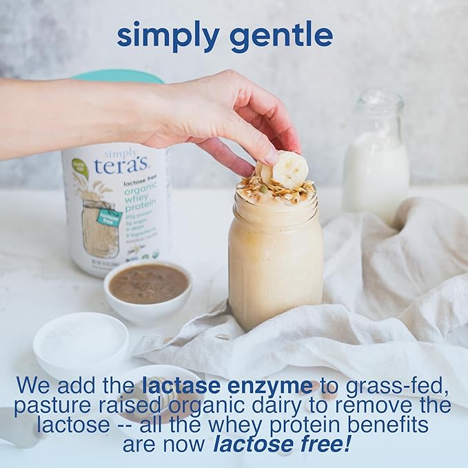 simply tera's Lactose Free Organic Whey Protein Powder - Lactose Free Vanilla 20g of Protein Per Serving Non-GMO Gluten-Free rBGH-Free Kosher - 12 Oz