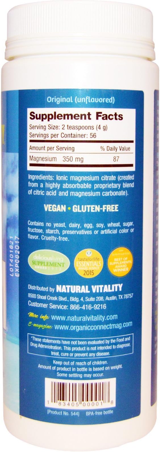 Natural Vitality Calm Magnesium Citrate Supplement Anti-Stress Drink Mix Powder Unflavored - 8 Ounce (Packaging May Vary)